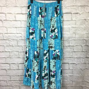 Blue Floral Tiered Patchwork Maxi Skirt